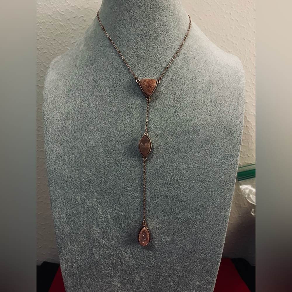 Copper/Gold & Pink Stone/Druzy Y-Necklace